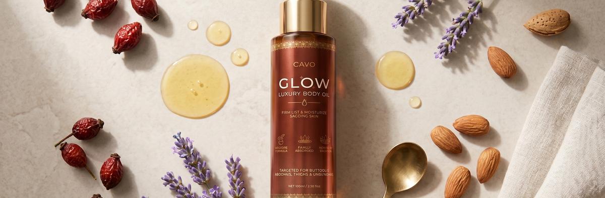 Natural botanical body oil ingredients flat lay